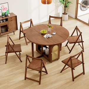 NKAHS Foldable Wooden Dining Table Set With Storage Cabinet Modern Round Design For <b>Small</b> Home Kitchen 6 Piece Scandinavian Styl - Product Image 1