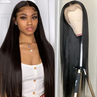 Cheveux Péruviens Vierge Remy 100% Humains de Haute Qualité Grade 12A Noir pour Femmes, Transparent pour Perruque Frontale 13x4 Cap