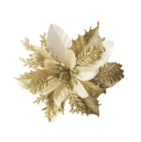 Décoration de Noël de 14 cm, fleurs scintillantes artificielles rouges et dorées, ornements pour arbre de Noël, fête de Nouvel An, mariage, couronne DIY