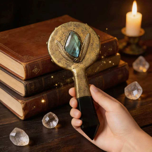 Espejo de Mano de Obsidiana Natural, Espejo de Mano de Cristal Hecho a Mano con Labradorita y Aventurina <span class=keywords><strong>para</strong></span> Decoración de Altar, Rituales de Brujería - Product Image 5