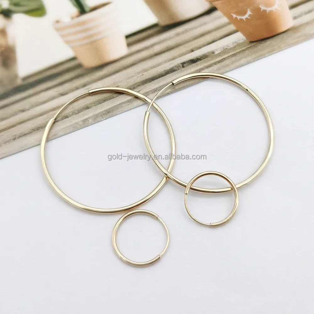 Hợp Thời Trang 30 Mét 14K Vàng Hoop Earring Tiny 12 Mét Bông Tai Hoop 14K Rắn Vàng Hoop Earrings Bán Buôn