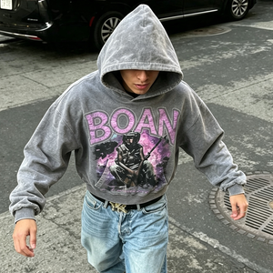 Felpa <span class=keywords><strong>con</strong></span> Cappuccio Personalizzata <span class=keywords><strong>con</strong></span> Logo Stampato, Taglio Corto e Grafica, in Tessuto Pesante French Terry, Stile Streetwear - Product Image 2