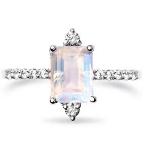 <b>Emerald</b> Cut Natural Stone Engagement <b>Ring</b> 925 <b>Silver</b> Prong Setting Pave Diamond Band Women's Classic Fine Jewelry - Product Image 3