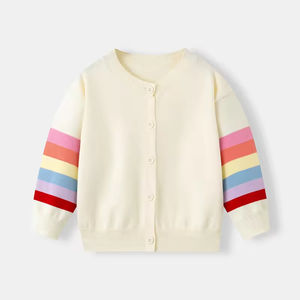Cárdigan de Punto con Rayas de Arcoíris para Niñas, Primavera y Otoño 2026, Suéter Ligero, Elegante y Versátil de Algodón para Niños - Product Image 1
