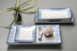 Premium 8 Inch Blue Line <strong>Rectangular</strong> Melamine <strong>Plate</strong> Eco-Friendly <strong>Plastic</strong> Food <strong>Serving</strong> Dish for Sushi Vegetable Dessert Dinner - Product Image 6