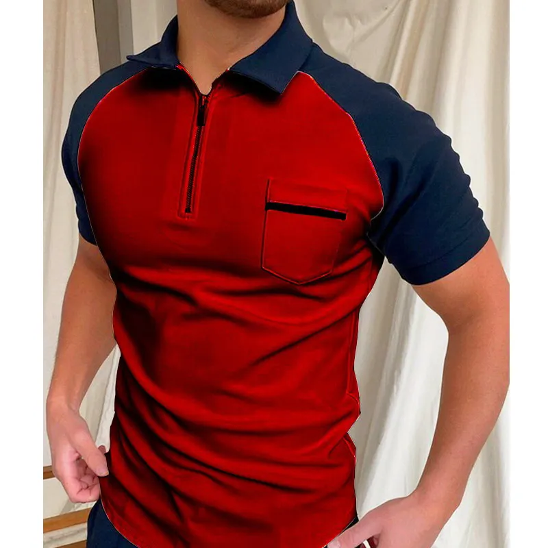 2021 new POLO shirt zipper color matching men's T-shirt top