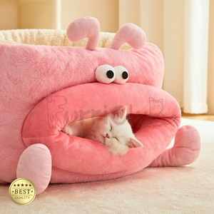 Divertido monstruo cerrado gato de peluche cama cueva para gatos de interior y perros pequeños cálido invierno casa para mascotas cabaña - Product Image 4