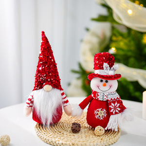 Décorations <span class=keywords><strong>de</strong></span> Noël <span class=keywords><strong>de</strong></span> luxe léger en tissu à sequins : Père Noël, Bonhomme <span class=keywords><strong>de</strong></span> neige, Élan, Poupées décoratives pour la maison - Product Image 3