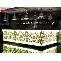 Comptoir de bar en verre trempé avec éclairage LED, dessus en marbre, résistant aux rayures, avec garantie de 10 ans pour les hôtels, les centres commerciaux et les salles de sport