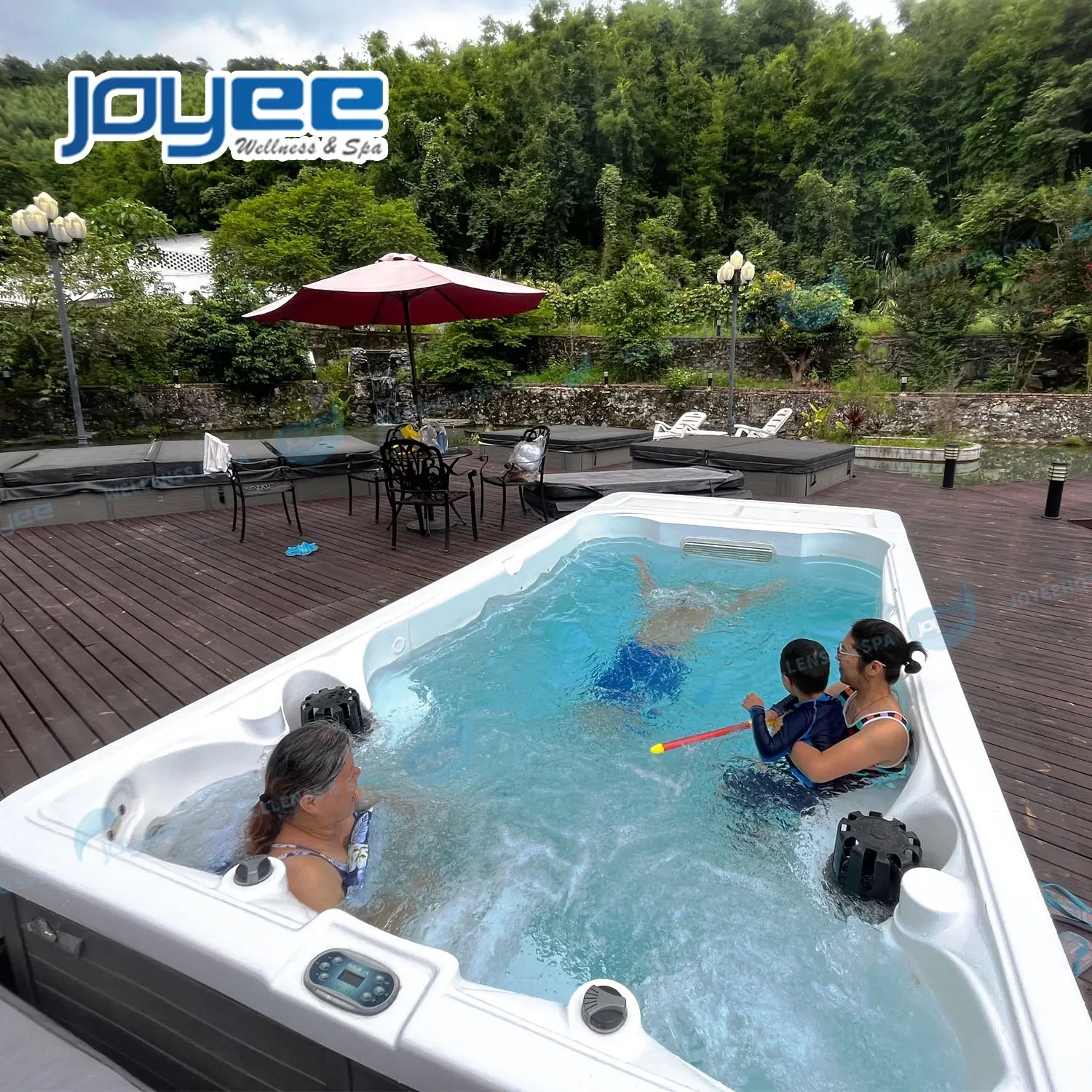 JOYEE piscine sans fin acrylique spa baignoire pour une utilisation en extérieur spa jacuzzi eau massage fonction LED musique contrôle piscine