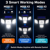 Lampe solaire à détecteur de mouvement, 144 LED, 1200LM, super lumineuse, multi-têtes, lampe murale de sécurité, étanche IP65, lumière extérieure pour chemin