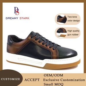 Chaussures de sport confortables et légères en cuir de vache véritable bicolore pour hommes, logo personnalisé, baskets faites à la main, respirantes, automne - Product Image 4