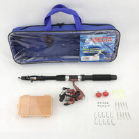 Joran pancing kecil teleskopik 2.1m, Set Kombo joran pancing Spinning kumparan keras umpan kait memancing di sungai