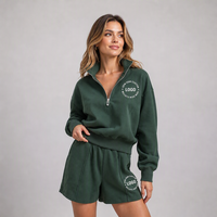 Ensemble tendance pull en coton à demi-zip et short pour femme – Tenue de sport athleisure deux pièces décontractée et confortable coupe oversize