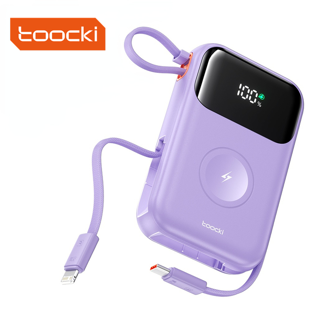 Toocki Newest Universal 10000mAh Power Bank Multi-Protocol Compatibility with Built-in Cables Power Bank for Phones & Tablets