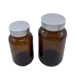 Share 250ml 250ml 300ml 400ml 500ml Amber Glass bottle glass jar and custom made gold silver metal cap for medicine table pill