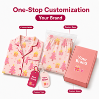 Pyjama de Noël personnalisé rose blush à col rabattu, ensemble assorti pour la famille, tricoté, en polyester, pour dormir, POD MOQ 1PC