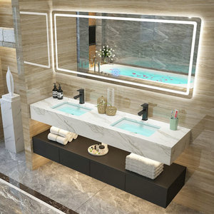 Lavabo double évier en <span class=keywords><strong>bois</strong></span> LED, produit de luxe moderne environnemental, <span class=keywords><strong>salle</strong></span> de bains avec lumière - Product Image 4