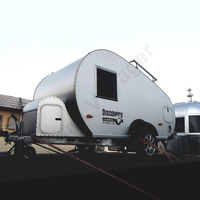 Caravane de voyage moderne de luxe en aluminium avec sol en cuir, réservoir d'eau de 40 L, personnalisable, pour 2 personnes, gris argenté, camping