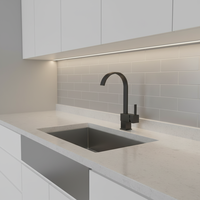 Robinet mélangeur de cuisine commercial au design contemporain, durable, à col long, monotrou, à poser sur comptoir, finition chromée, avec douchette extractible