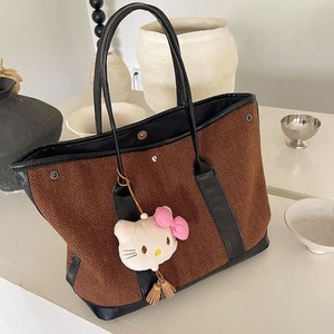 กระเป๋าโท้ทสตรี สีน้ำตาล ผ้าขนสัตว์ ตกแต่งด้วยแม่เหล็ก กระเป๋าซิป สำหรับเดินทางทุกวัน ความจุขนาดใหญ่ ฤดูใบไม้ร่วง 2024 - Product Image 1