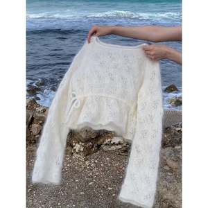 เสื้อสเวตเตอร์โอเพ่นเวิร์คสีเบจ S เสื้อถักสำหรับผู้หญิง - Product Image 4