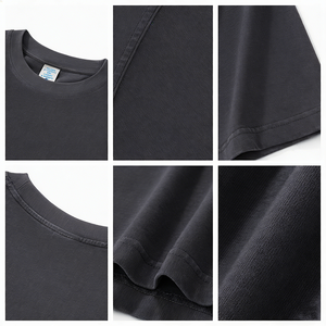 Camiseta de algodón puro lavado y desgastado de 260G de corte holgado y estilo urbano para hombre RS, de doble hilo y peso pesado con absorción de humedad. - Product Image 2