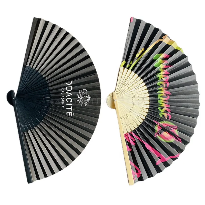 Good Quality Custom Bamboo Folding Hand Fan Double Sided Paper Gifts Fan