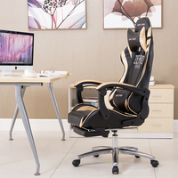 Chaise de jeu pivotante contemporaine en cuir PU noir et or Xpacer avec repose-pieds rétractable et appuie-tête ergonomique en acier inoxydable
