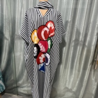 Robe longue décontractée grande taille en polyester extensible à rayures bleues et blanches, coupe ample, style européen et américain, collection Printemps 2026