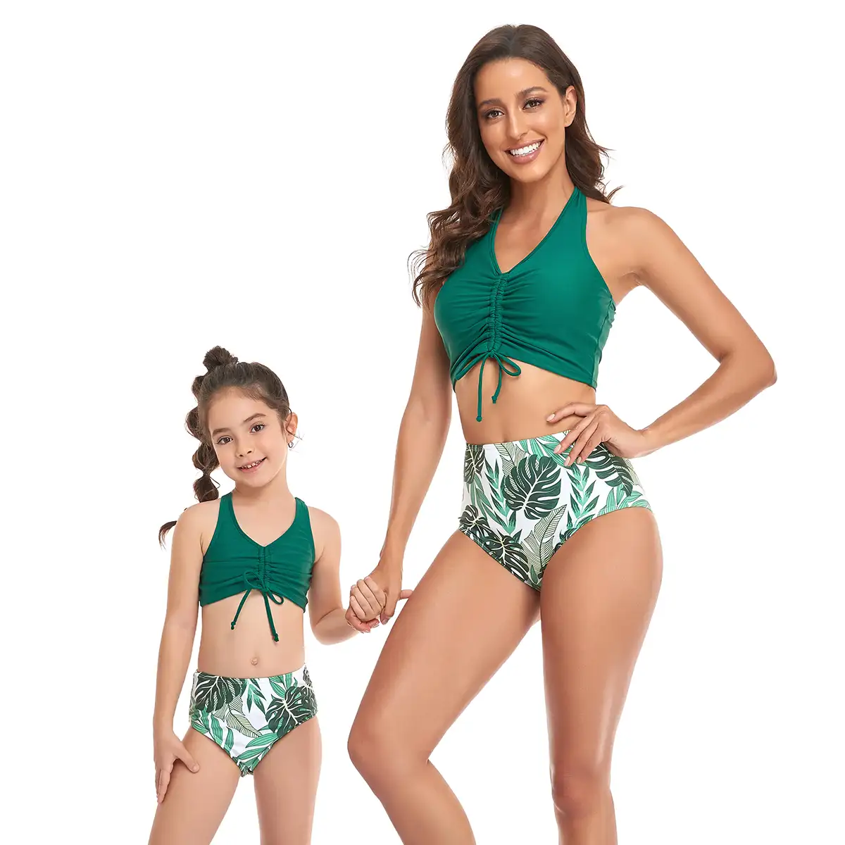 नई Crinkle 2 टुकड़ा प्लस आकार बिकनी Swimwear के माँ और बेटी के लिए दो टुकड़ा बिकनी छोटे बच्चों को लड़कियों बच्चों