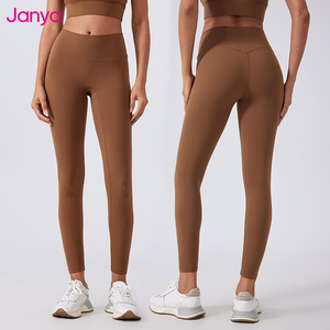 Janya Vêtements de sport solides avec logo personnalisé pour femmes, pantalons de fitness respirants, sans couture avant, leggings de yoga <span class=keywords><strong>taille</strong></span> haute pour adultes - Product Image 6