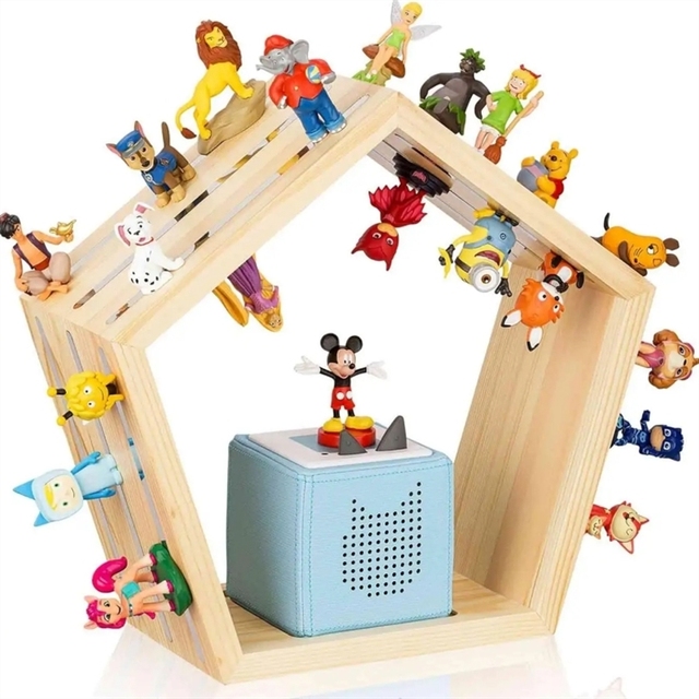 New Style Polished Solid Wood Multifunction Magnetic Storage Tonie Figures Stand Floating Shelf Hexagon Wall Mounted NurseryD