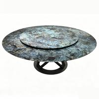 Table à manger de luxe en jadéite bleue naturelle, pieds en métal modernes, durables et écologiques, plateau en marbre saphir haut de gamme pour villa