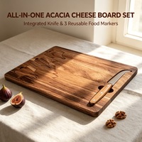 Planche à découper en bois d'acacia en gros, ensemble de planches à fromage et à charcuterie en bois avec couteau à fromage