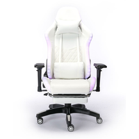 Chaise de jeu en cuir blanc avec LED RGB, hauteur réglable, base pivotante électrique, matériau PU, utilisation au bureau