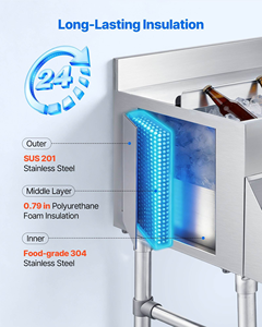 Contenedor de Hielo Comercial con Fregadero y Grifo, Nevera de Acero Inoxidable con Tapa Deslizante y Base para Restaurante, Panadería, Servicios de Catering y Cocina - Product Image 3