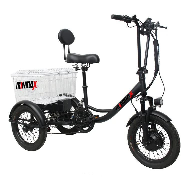 MINGMAXHigh – Tricycle électrique de 16 pouces, alimenté par batterie au lithium, pour adulte, 500W, gros pneu, Tricycle électrique à trois roues