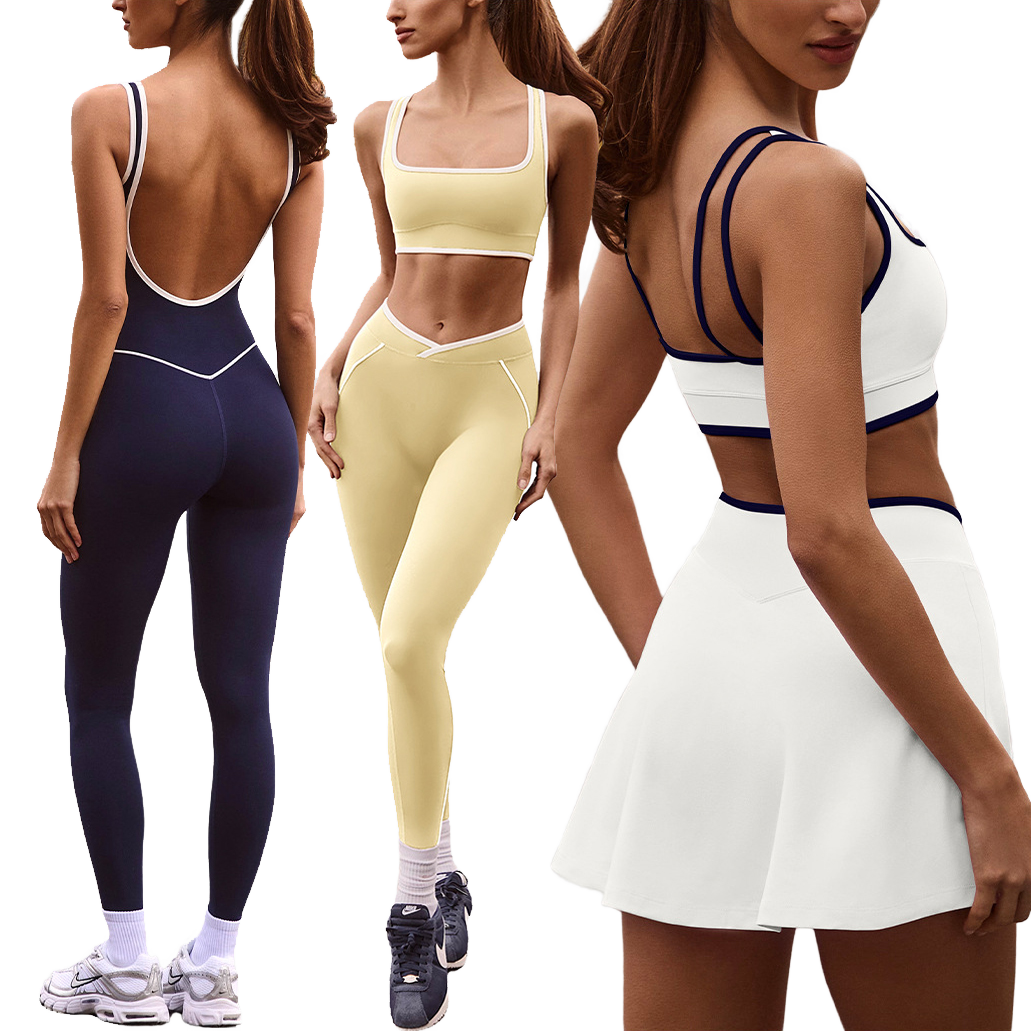 YIYI Solid 7-Piece Workout Sets for Women with Padded Sports Bra & Leggings Quick Dry Spandex/Nylon for Yoga & Gym