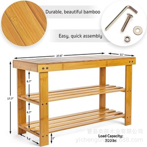 Natural Bamboo <b>Shoe</b> Rack Three Tier <b>Storage</b> Bench <b>Space</b> <b>Saving</b> Entryway Organizer For Home Use - Product Image 3