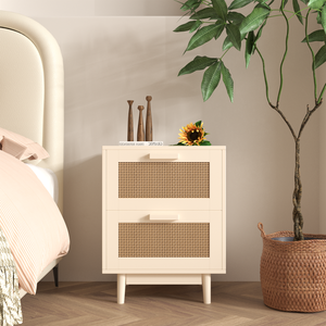 Rattan Nightstand With <b>2</b> Faux Rattan <b>Drawers</b> Bedside Table Wood Accent Table - Product Image 4