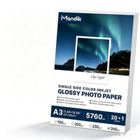 Papier photo brillant recto simple A3 297x420mm, 20 feuilles + 1 feuille d'essai gratuite pour imprimante jet d'encre, affiches et impressions photo