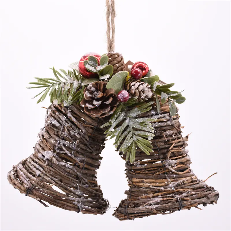 GY BSCI Natural Rattans Crafts Handmade House Use Decorative Hanging Christmas Bell