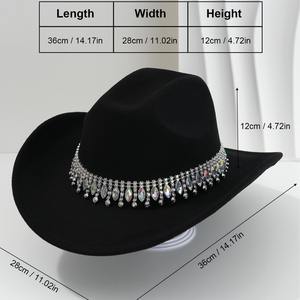 Chapeaux de cowboy élégants à rayures européennes et américaines pour hommes et femmes, avec des glands uniques de style <span class=keywords><strong>jazz</strong></span>, des pierres précieuses et des accessoires en strass, pour l'hiver - Product Image 3