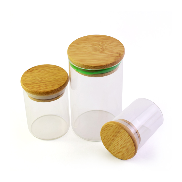 Spice Jar With Bamboo Lid Glass Jars Bottle Containers for Food Spice Herb Flower Candy Glass Packaging With Bamboo Wooden Lid