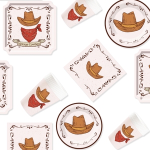 DAMAI New Style Cow Boy Theme Party Supplies Dessert Paper Plate Cowboy <b>Hat</b> Disposable Tableware Set for Party Tableware Kits - Product Image 5