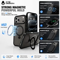 Coque de protection antichoc ATB de haute qualité avec support pour iPhone 18 17 Pro Max, compatible avec la recharge sans fil et magnétique