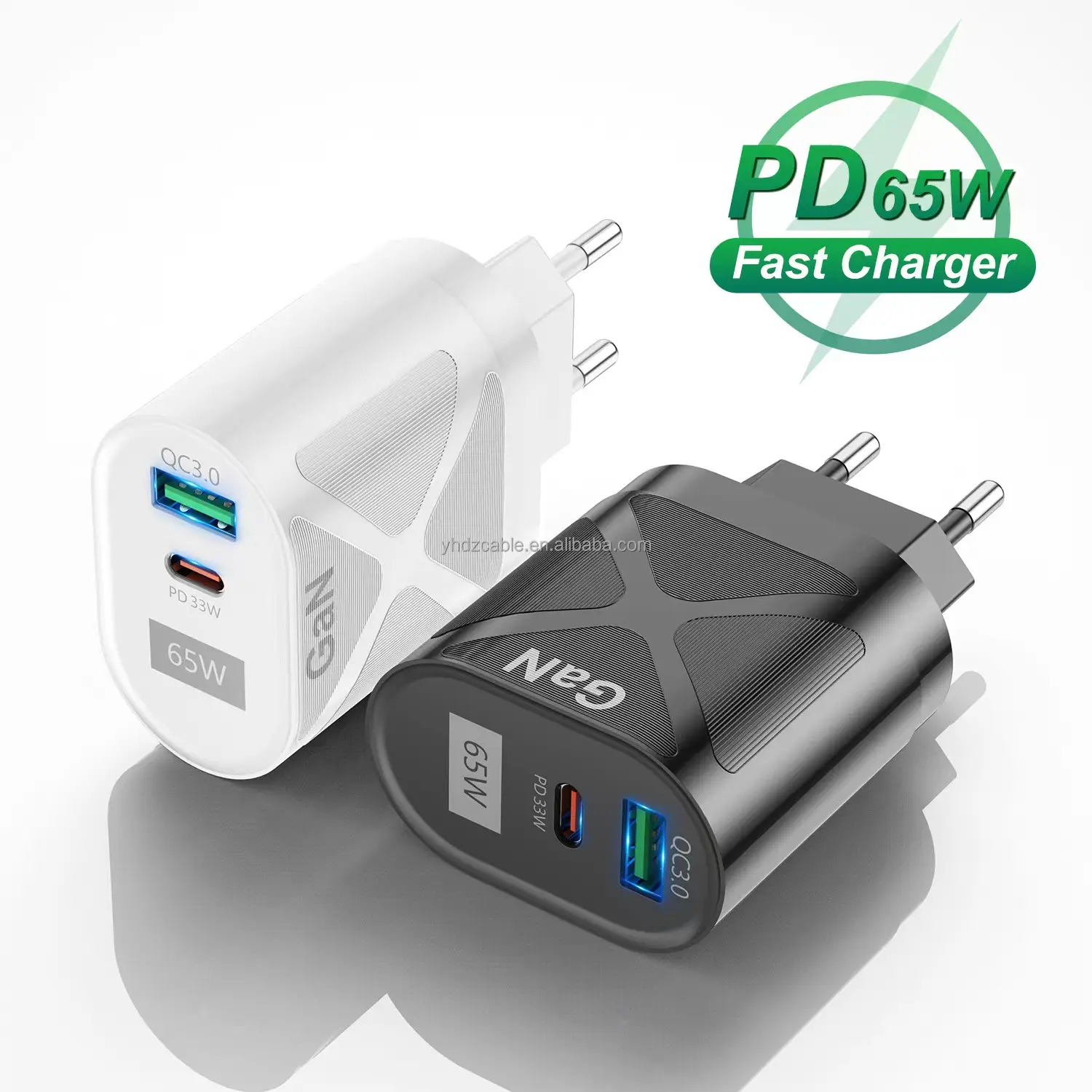 New Design 65W Gan USB C+USB Dual Port Fast Charger for iPhone14 13 pro max USB Travel Wall Charger Tablet Charger