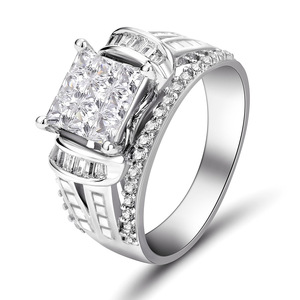 Bague en diamant taille princesse Q001, or blanc, couleur D naturelle, bijoux de fiançailles pour femmes - Product Image 1