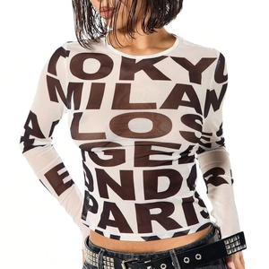 PEEQI 80202 Camisetas Sexys de Otoño para Mujer al por Mayor, Camiseta de Manga Larga Transparente con Estampado de Letras, Ropa para Chicas Atractivas - Product Image 1
